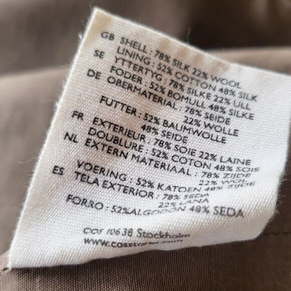 COS Brown Silk Wool Blend V-Neck Short Sleeve Pullover Tunic Dress Size 34EU/4US - Picture 6 of 6